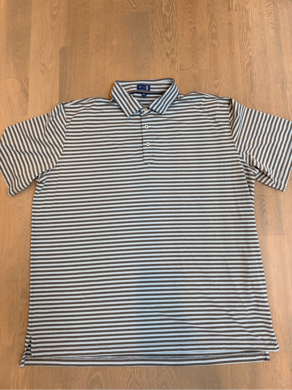 Stitch Men's Striped Polo Shirt - Grey & White, EUC, XXL